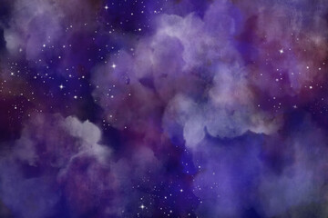 Star field in galaxy space with nebula, abstract watercolor art painting for texture night background	