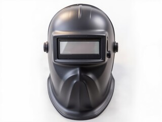 Fototapeta premium Black welding helmet protecting face on white background