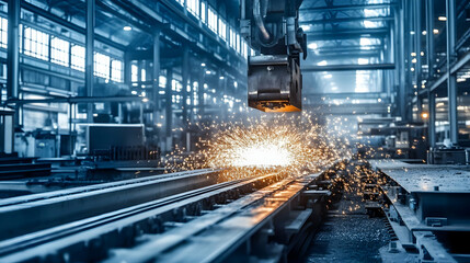 Industrial Robotic Welding, Sparks Fly in Factory Setting