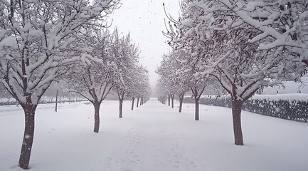 Fototapeta premium Winter Background of beautiful snow and trees, snow falling