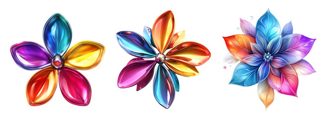 Colorful Decorative Flower Designs on Transparent Background