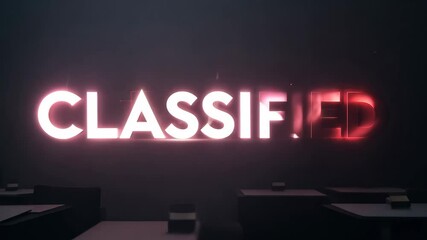Classified Information: Red Neon Sign Glows in Dark Room, Mysterious Atmosphere - Powered by Adobe