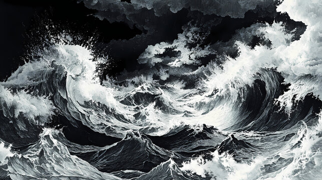 Monstrous waves collided with tumultuous waters as the tempest raged.illustration. Tempest. Illustration