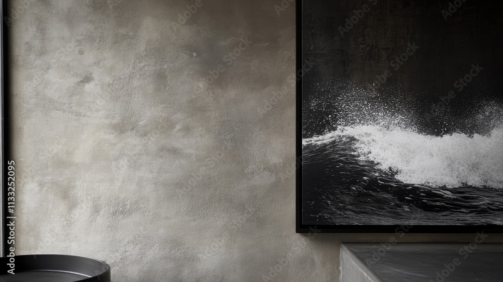 Poster black and white abstract waves create a serene scandinavian-inspired landscape with balanced simplic