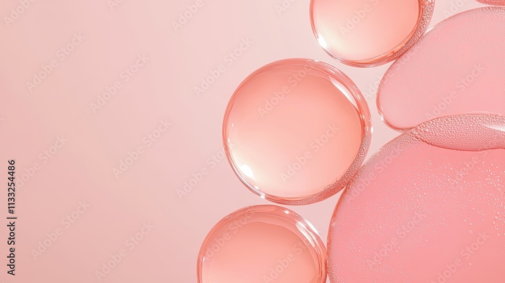 Poster close-up of translucent pink bubbles on a soft pink background, creating a delicate and soothing aes