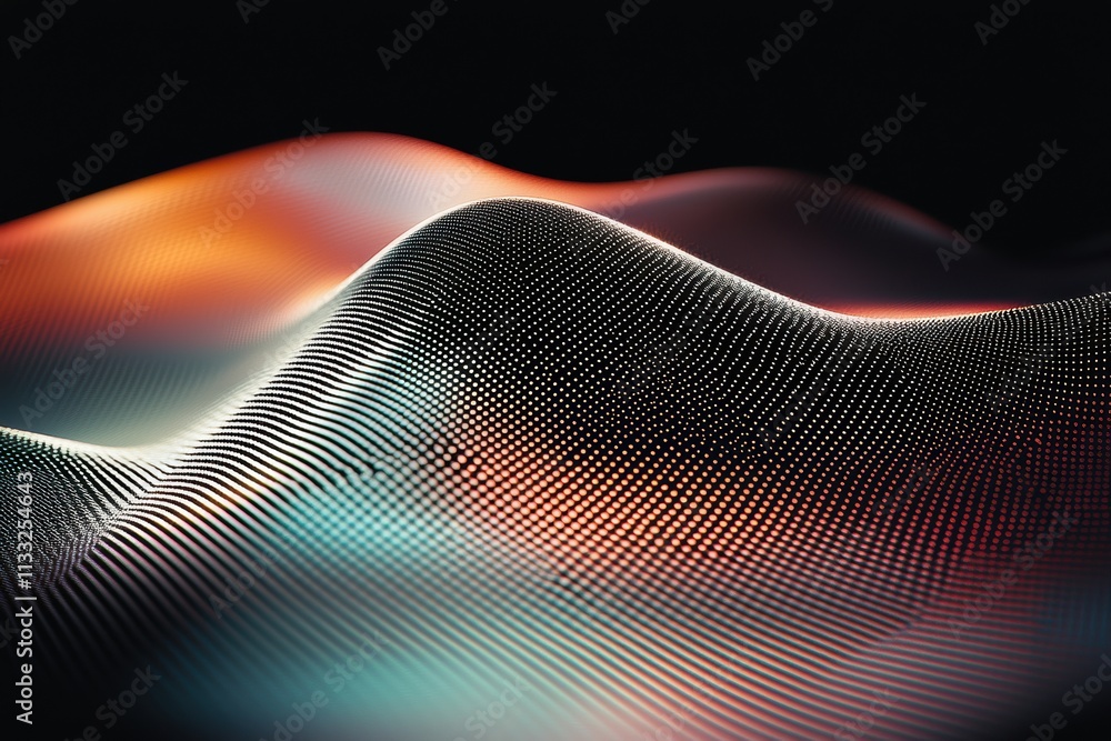 Poster a vibrant, abstract representation of flowing waves with dynamic colors and textures on a dark backg