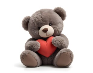 Obraz premium A gray teddy bear holding a heart-shaped pillow , sitting on a white background