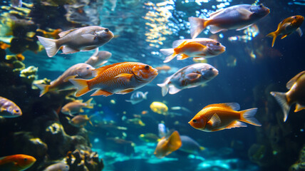 Fototapeta premium vibrant school of fish swimming in colorful underwater scene