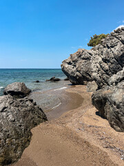 A breathtaking view of the Greek peninsula of Halkidiki, featuring the stunning regions of...