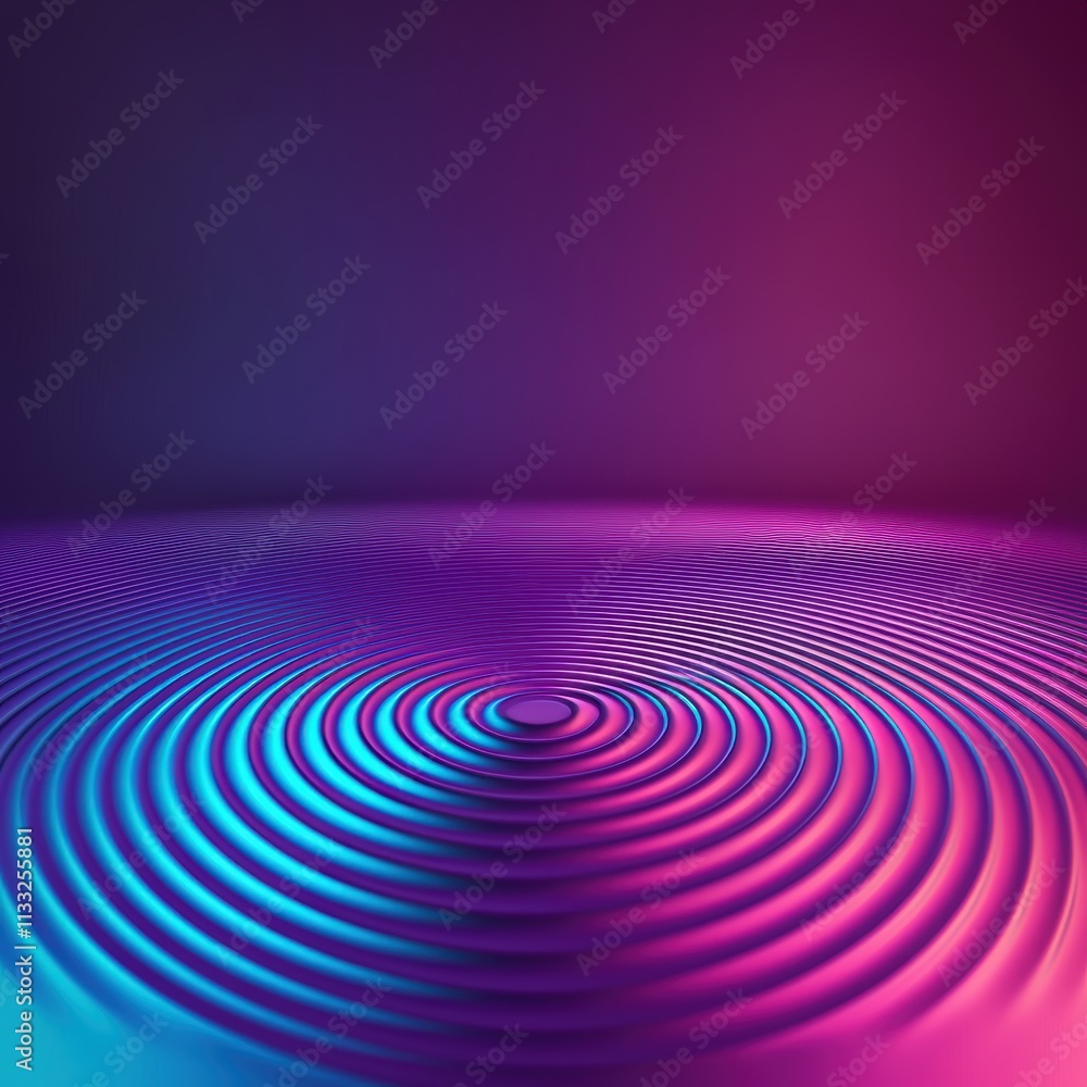 Poster a vibrant abstract design featuring concentric waves in blue and purple hues, creating a dynamic vis