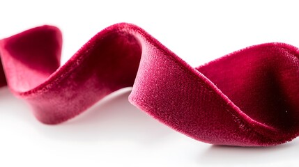 25. A velvet ribbon with a luxurious texture coiled softly on a white background