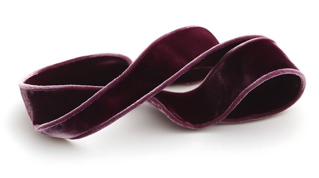 25. A velvet ribbon with a luxurious texture coiled softly on a white background