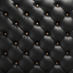 Naklejka premium A black leather upholstered surface with a diamond-shaped tufted pattern and golden studs