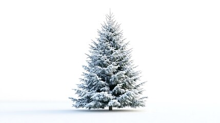 Fototapeta premium 22. A Christmas tree with a snowy effect, giving a winter wonderland vibe, on a white background