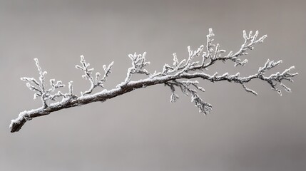 Obraz premium 4. A frosty branch coated in ice and snow, contrasting sharply against a gray background