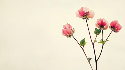 Fototapeta premium Minimalist flower art on a soft ivory backdrop, offering a clean, sophisticated look with central space for text.