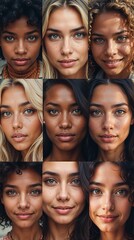 A collection of various faces representing different individuals and showing a variety of nationalities. Diversity of nationalities.