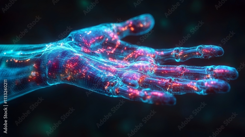 Poster x-ray view of human fingers highlighting joints and intricate structures in 4k resolution