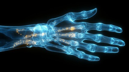 Fototapeta premium X-ray of a human hand with fingers fully extended showcasing skeletal structure and joint alignment