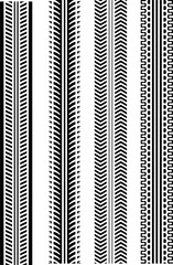Tire tread or tracks set isolated on white background. Tyre print collection.