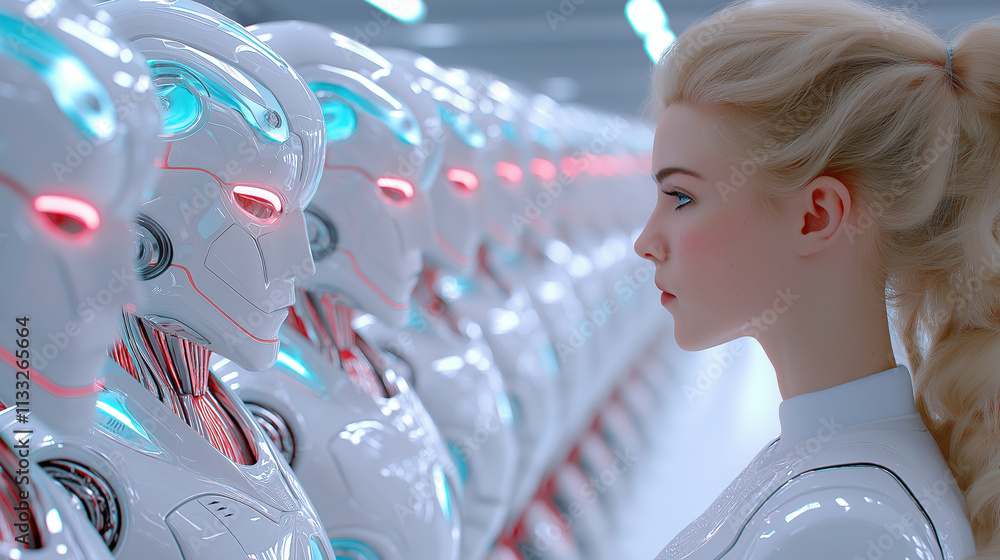 Poster futuristic human-ai interaction in a high-tech laboratory setting