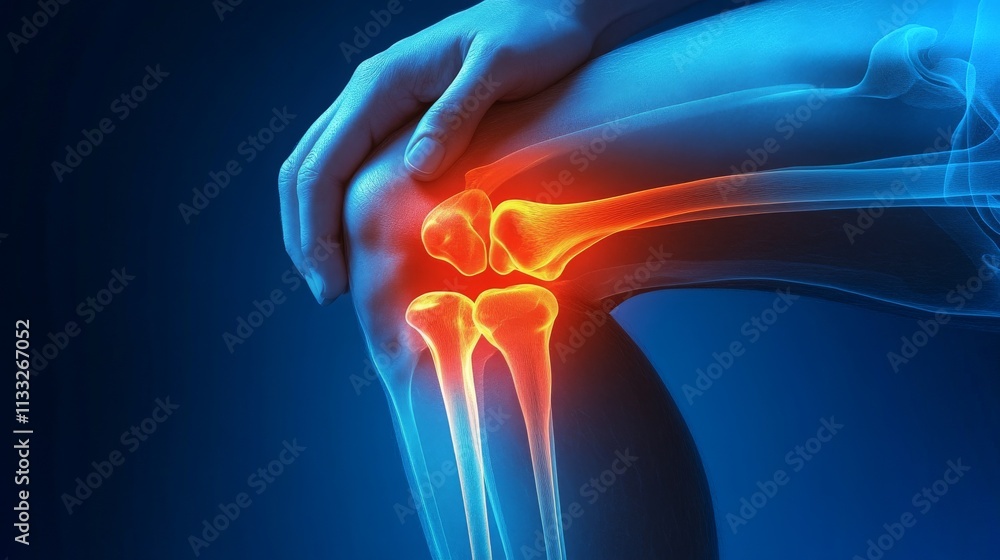 Aufkleber digital x-ray showing side view of a human knee with highlighted areas in 4k resolution