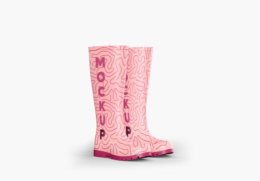 Waterproof Rubber Boots Mockup -Half Side View