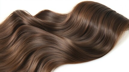 Fototapeta premium Soft waves of rich brown hair spill gracefully across a gentle surface, reflecting natural light. The mesmerizing texture evokes a feeling of serenity and elegance, inviting admiration