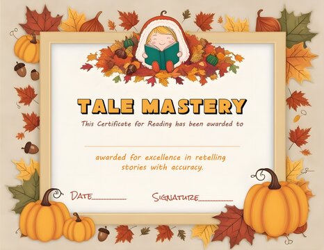 Certificate for excellence in reading, autumn, fall