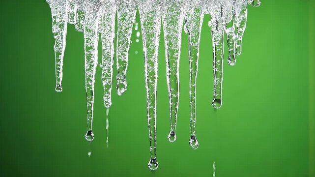 Shimmering icicle swaying gently before falling. Green screen chromakey