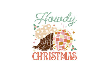 Western Howdy Christmas Boots Sublimation Design