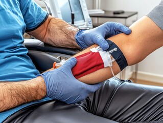 Obraz premium Close-up of blood donation procedure in a clean, professional medical environment