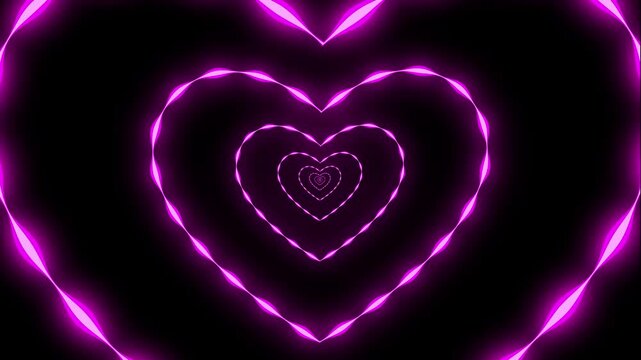 Looping animation of glowing neon pink heart outlines expanding one after another on a transparent background. Perfect for Valentine's Day or romantic celebration projects.