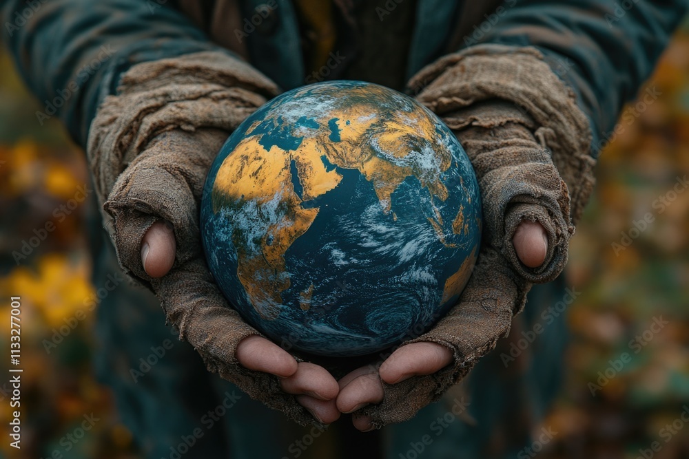 Poster a person grasping a globe, symbolizing exploration and understanding of the world