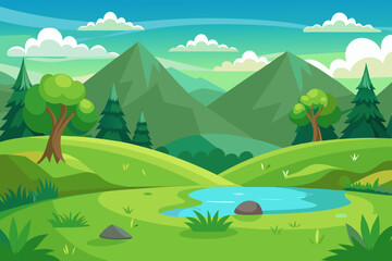 Fototapeta premium Green Meadow vector illustration