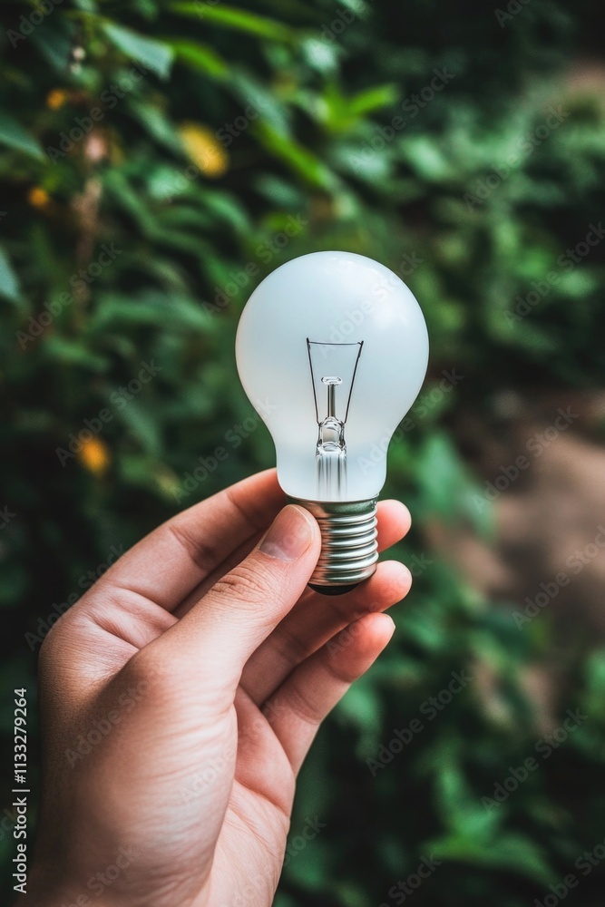 Poster a person grasping a light bulb in their hand, ready for use or display