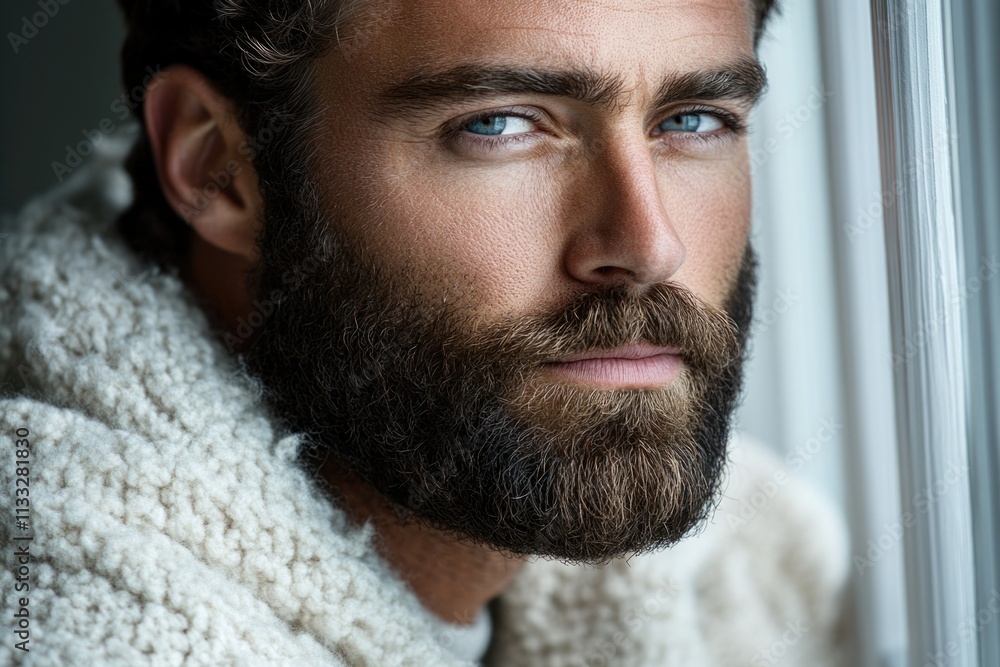 Poster close-up portrait of a man with a beard, suitable for personal or business use