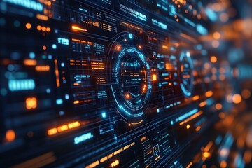 Obraz premium A computer screen with a bright glowing circle icon