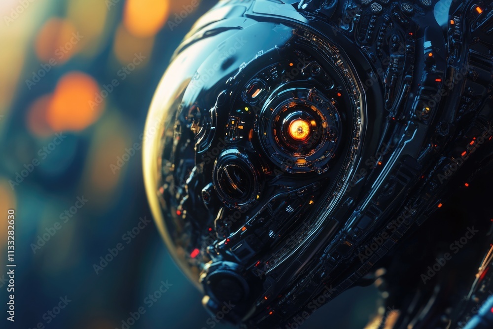 Aufkleber a close-up view of a helmet with lights shining from behind, perfect for use in futuristic or sci-fi
