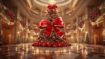 Obraz premium Grand Christmas Tree in a Luxurious Palace Hall