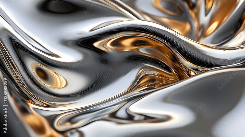 Fototapete shimmering metallic waves with reflections of gold and silver, capturing the fluidity and grace of a