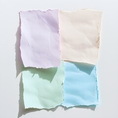 Three pieces of pastel-colored paper arranged on a white background, showcasing their soft hues and textures.