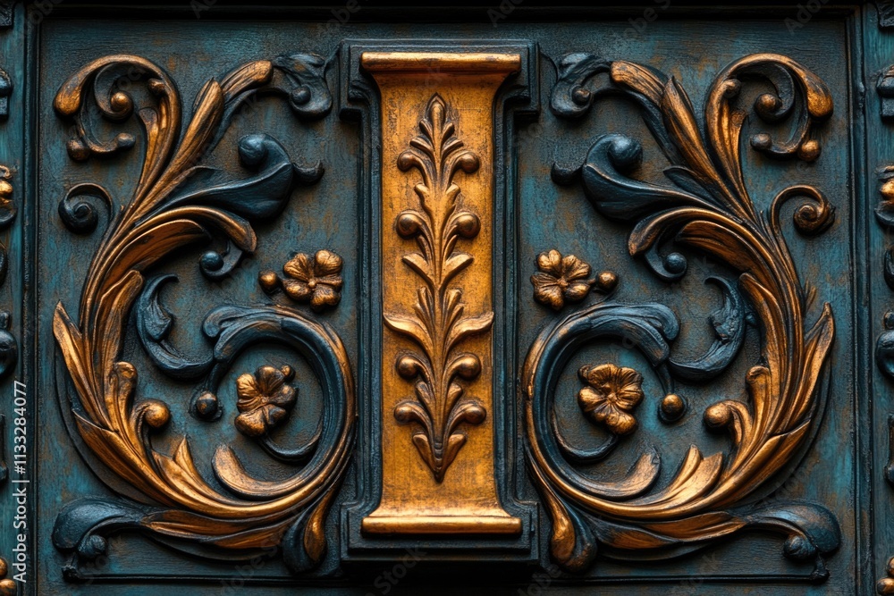 Poster close-up shot of ornate door decoration with intricate details and patterns