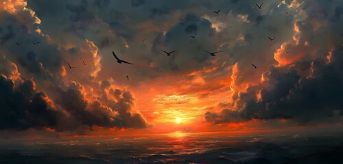 Captivating scene of birds flying in a bright sky, evoking a sense of freedom in nature.