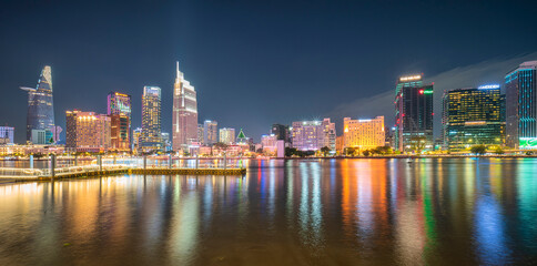 Fototapeta premium Famous buildings located in the central area of Ho Chi Minh City, a favorite gathering and dating place for young people and tourists every weekend.