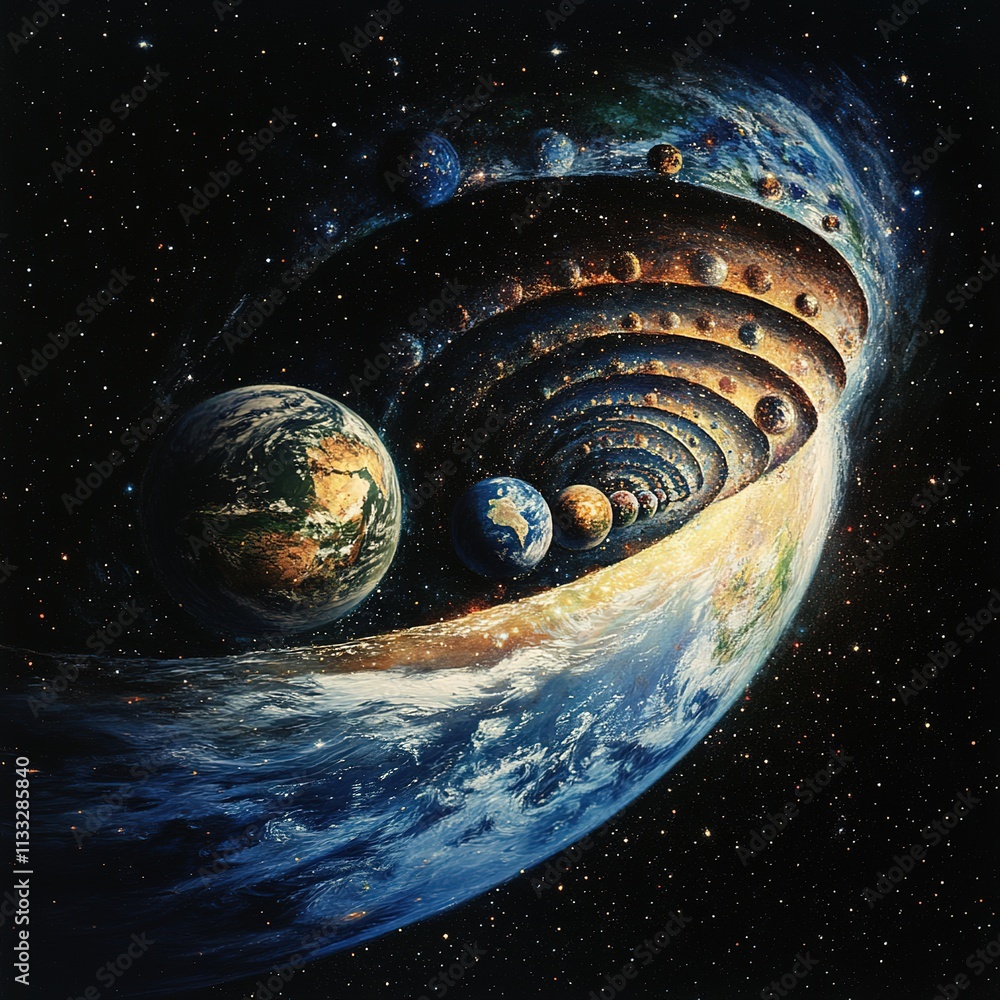 Aufkleber exploring cosmic phenomena planetary alignments in space digital art vast universe celestial viewpoi