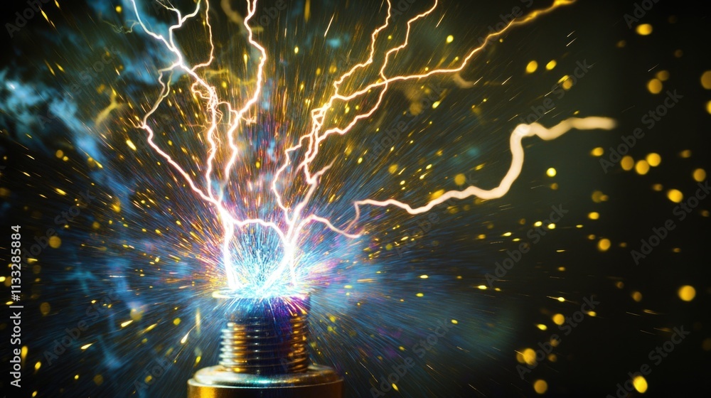 Aufkleber Close-up of a light bulb with sparks emitting from it, suitable for use in science or technology illustrations
