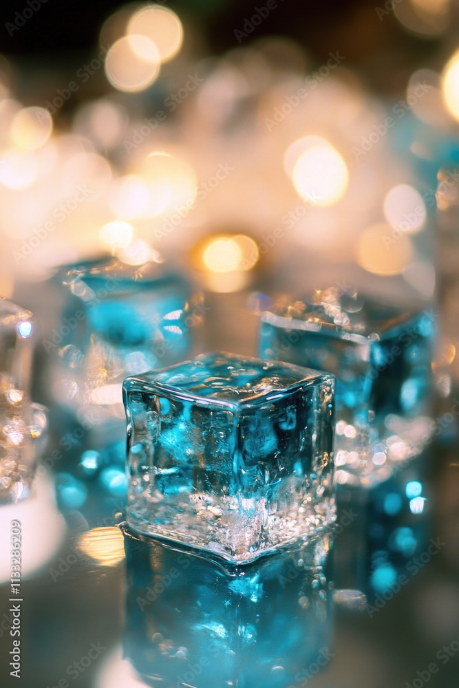 Poster group of ice cubes sitting on a table, ready for use in various settings