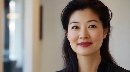 Portrait of a Woman with Dark Hair and Subtle Makeup