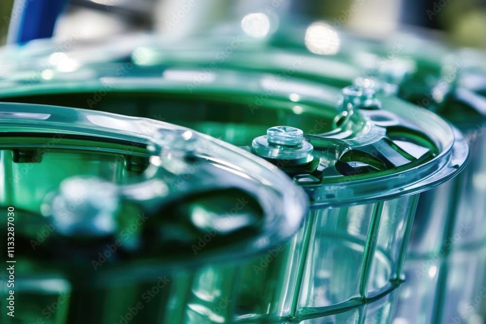 Poster a detailed view of a green trash can with a lid
